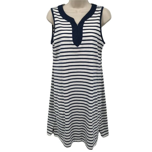 Lands' End Dresses & Skirts - Land's End Womens Sleeveless Cotton Striped Navy White Shift Dress Size Small